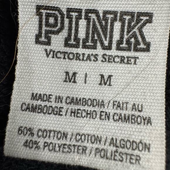 Victoria's Secret PINK Black White Deep Cut V Neck Long Hoodie Sweatshirt Sz M - Picture 3 of 5